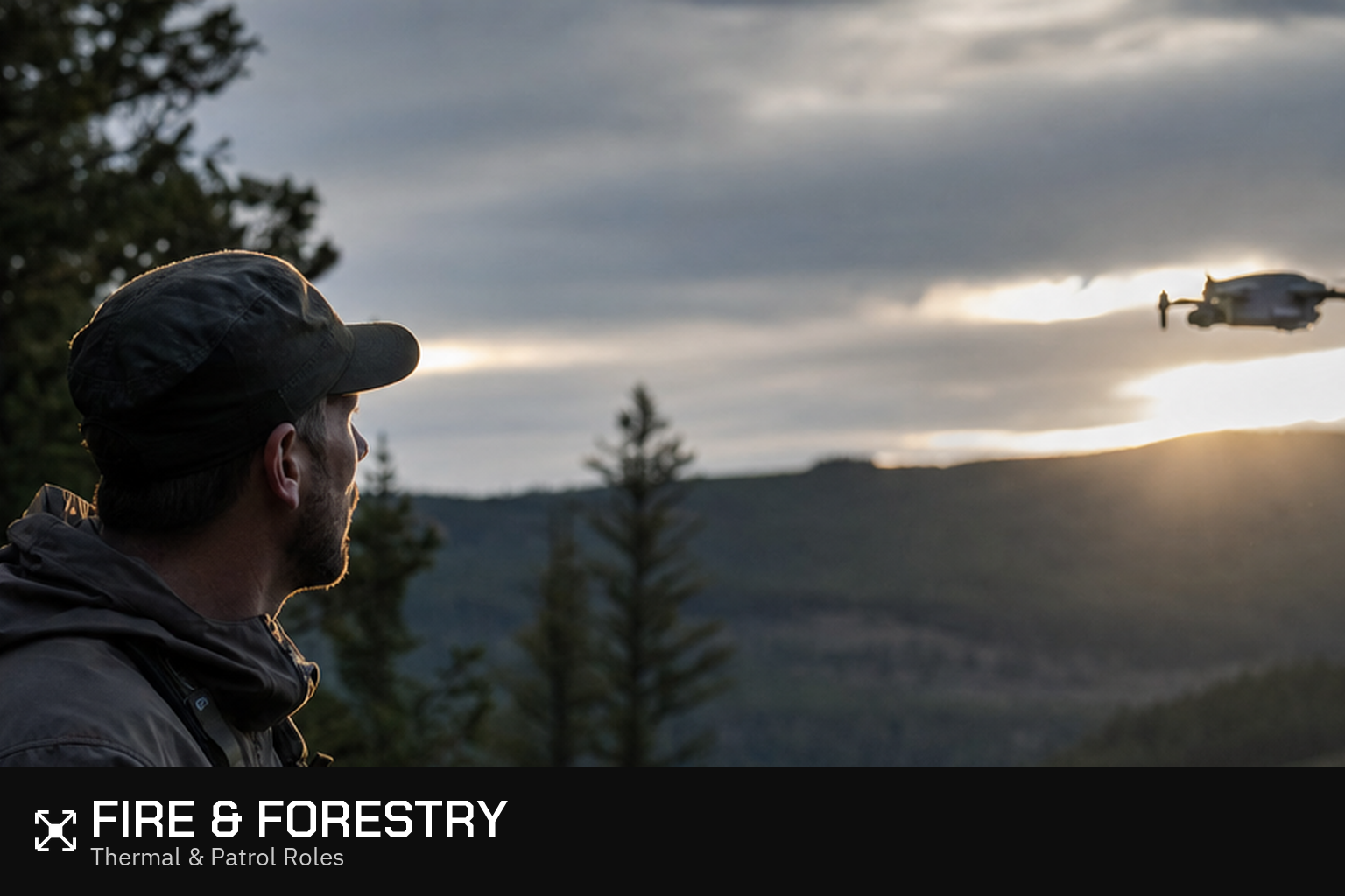 Forestry drone operator at dusk—wildfire prevention and thermal patrol careers